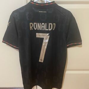 Ronaldo 7 Portugal Puma Black and Gold Men's Jersey Size M